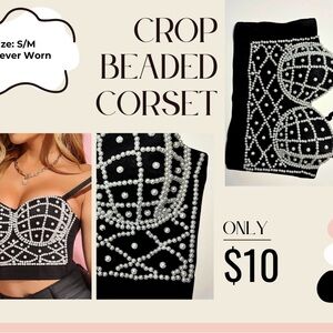 Black Beaded Crop Corset